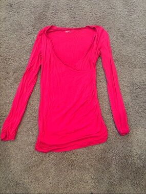 Women’s Maternity Long Sleeve V-Neck Top - Bright Pink